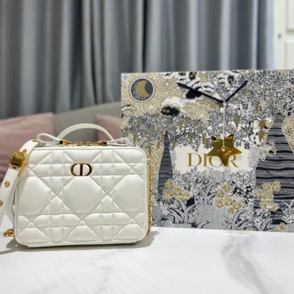 Dior Plaid Replica 1:1 High Quality Handbag Smooth White Leather 18cm — Dior Handbags sample