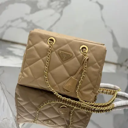 Square Bag 28 in Black Re-nylon and Saffiano Leather Trim — Prada Handbags sample