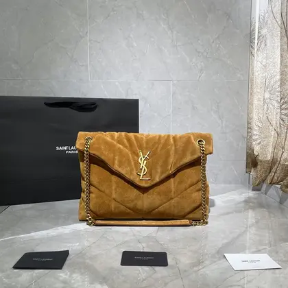 SAINT LAURENT Puffer Toy quilted leather-trimmed suede shoulder bag — Saint Laurent Handbags sample