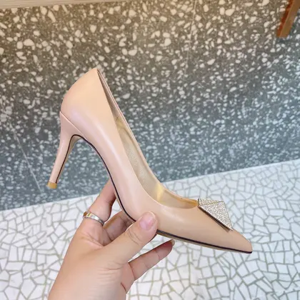 Valentino Women Beige Leather Pointed Toe Pumps — Valentino Handbags sample