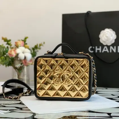 Chanel Vanity Case Black Yellow Replica 1:1 Box Form Handbags 19cm — Chanel Handbags sample