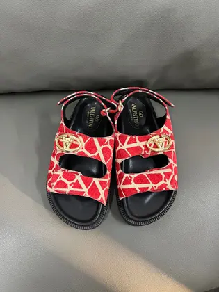 Valentino Women Red Patterned Fabric Sandals — Valentino Handbags sample
