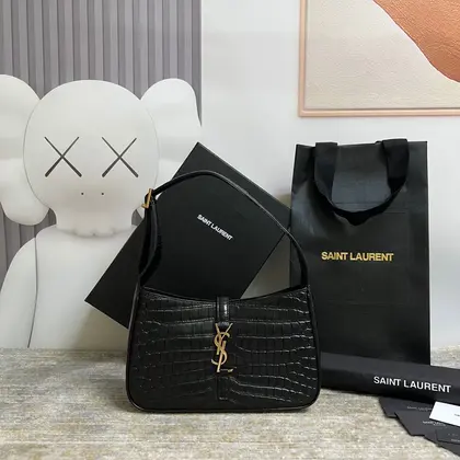 SAINT LAURENT Le 5 À 7 Green Crocodile-effect Leather Shoulder Bag In Black — Saint Laurent Handbags sample