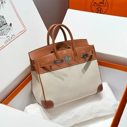 HN 25cm in Veau Barenia Swift Ercu Toile Canvas — Hermès Handbags sample