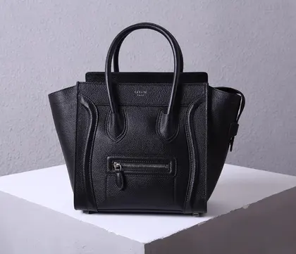 Celine Black Drummed Leather Nano Luggage Tote Bag — Celine Handbags sample
