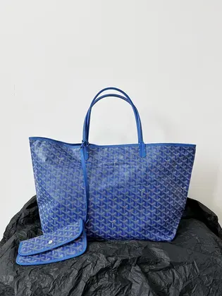 Goyard Blue Goyardine Canvas & Chevroches Calfskin Saint Louis PM Tote — Goyard Handbags sample