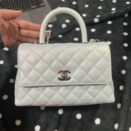 Chanel Coco Handbag Leather Light Grey Woman’s 23cm — Chanel Handbags sample