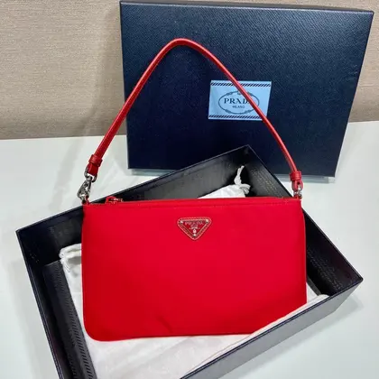 Shoulder Bag 24 with Triangle Logo in Passion Red Re-nylon Fabric — Prada Handbags sample