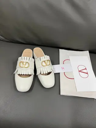 Valentino Women White Leather Fringe Mules — Valentino Handbags sample