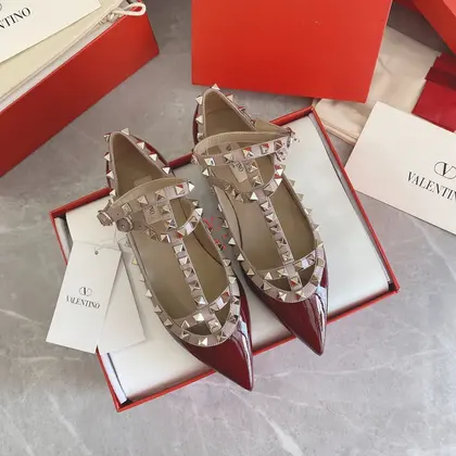 Valentino Women Burgundy Patent Leather Studded Flats — Valentino Handbags sample