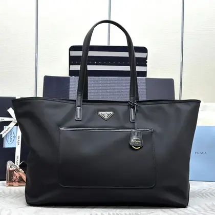 Classic Tote Bag 43 in Black Re-nylon Fabric — Prada Handbags sample