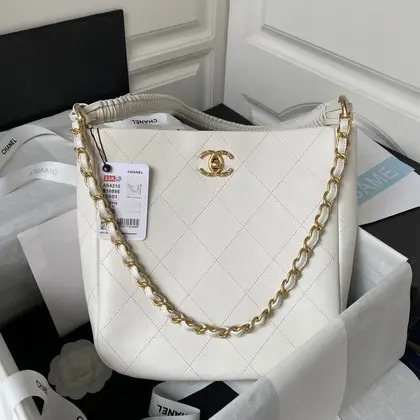 Chanel Calfskin Hobo Bag White/Black — Chanel Handbags sample