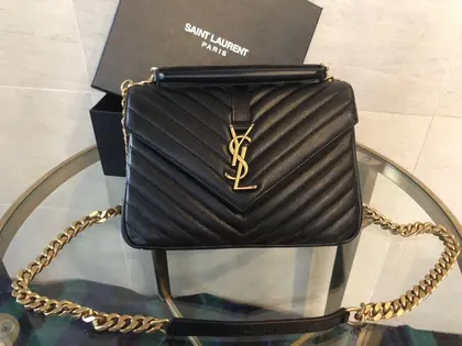 Saint Laurent medium College leather cross body bag in black with gold hardware — Saint Laurent Handbags sample