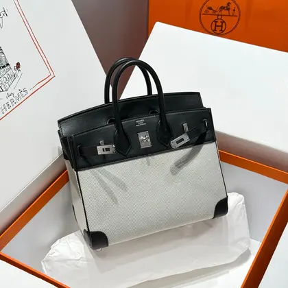 HN 25cm in Black Swift White Toile Canvas (custom-made) — Hermès Handbags sample