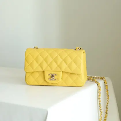 Chanel Classic Flap Mini Like Auth Handbag Woman’s Yellow 20cm — Chanel Handbags sample