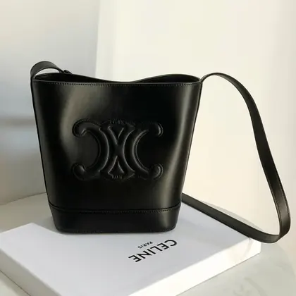 Celine Small Bucket Cuir Triomphe Handbag Black Bucket Shape 30x22x12cm — Celine Handbags sample