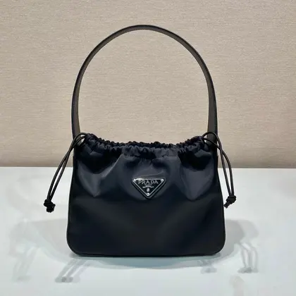 Small Drawstring Bag 23 in Black Re-nylon — Prada Handbags sample