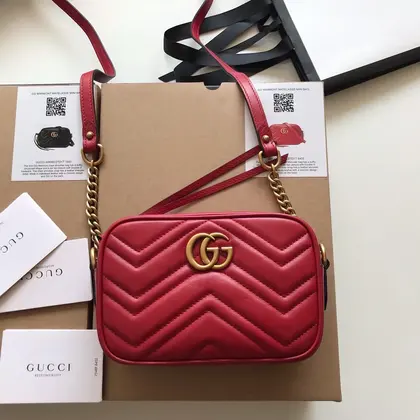 GUCCI Calfskin Matelasse Mini GG Marmont Chain Shoulder — Gucci Handbags sample