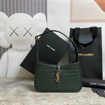 SAINT LAURENT Le 5 À 7 Green Crocodile-effect Leather Shoulder Bag In Dark Green — Saint Laurent Handbags sample
