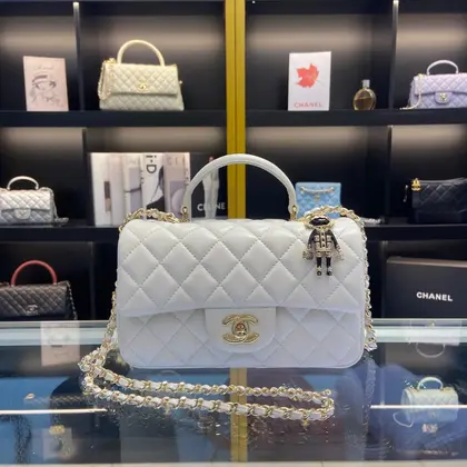 Chanel Handle Charm Like Auth Handbags Lock Gold Demi White 20x12cm — Chanel Handbags sample