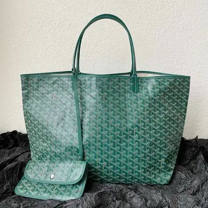 Goyard Green Goyardine Canvas & Chevroches Calfskin Saint Louis PM Tote — Goyard Handbags sample