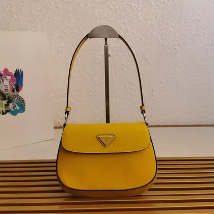 Prada Spazzolato Cleo Shoulder Bag in Yellow — Prada Handbags sample