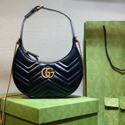Gucci GG Marmont Half Moon Luxury Handbag Black 24cm — Gucci Handbags sample