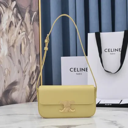 Celine Triomphe Handbag Bright Yellow Super Smooth Leather 20x12cm — Celine Handbags sample