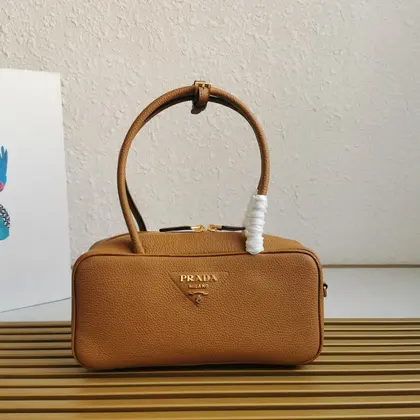 Prada Medium Leather Top-Handle Bag in Brown — Prada Handbags sample