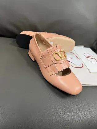 Valentino Women Pink Leather Fringe Loafers — Valentino Handbags sample