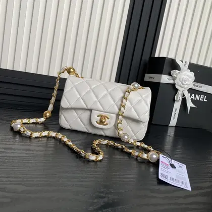 Chanel Mini Flap Bag Top Handle Pearl Chain — Chanel Handbags sample