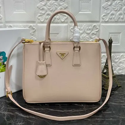 PRA Galleria 32 Bag in Beige Saffiano Leather — Prada Handbags sample