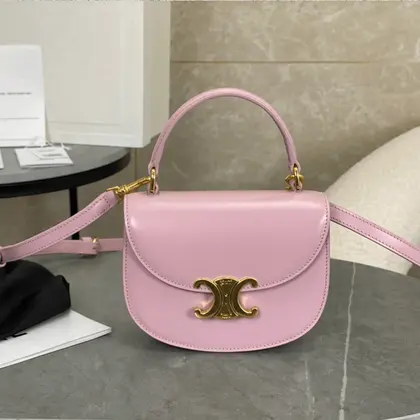 Celine Handle Shiny Wrinkled Leather Pink 15.5×11.5x5cm — Celine Handbags sample