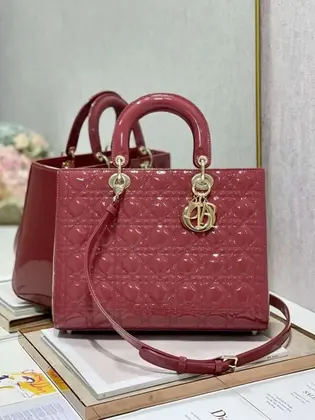 Dior Lady Replica 11 Women’s Handbag Red Glossy Leather Gold Lock 32cm — Dior Handbags sample