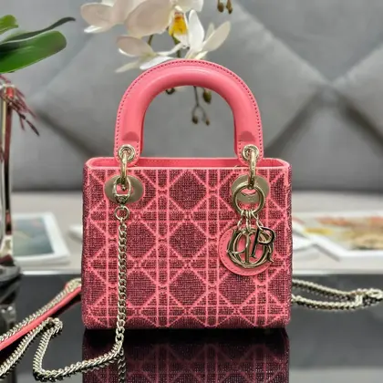 Dior Lady Super Pink Handbag with Beads 17x15x7cm — Dior Handbags sample