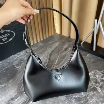 Cleo Shoulder Bag 30 in Black Glossy Calfskin — Prada Handbags sample