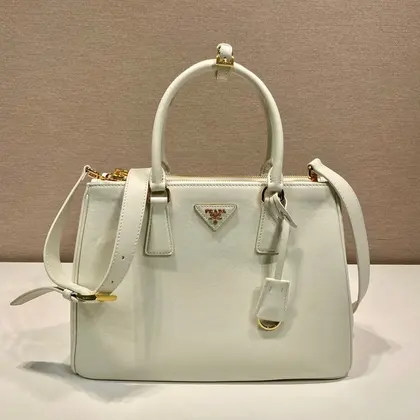 Medium Galleria Bag 28 in White Smooth Calfskin Gold Hardware — Prada Handbags sample