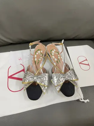Valentino Women Black Silver Leather Bow Slingback Flats — Valentino Handbags sample