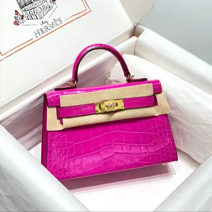 HN Mini in Deep Magenta Crocodile Skin Gold Hardware — Hermès Handbags sample