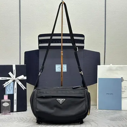 Shoulder Bag 27 in Black Re-nylon Triangle Logo — Prada Handbags sample