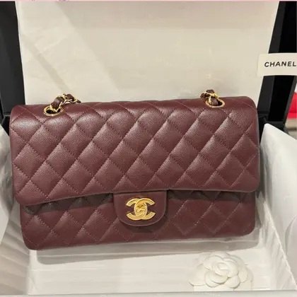 Chanel Classic Plum Red Color Like Auth Handbags With Lock Gold 25cm — Chanel Handbags sample
